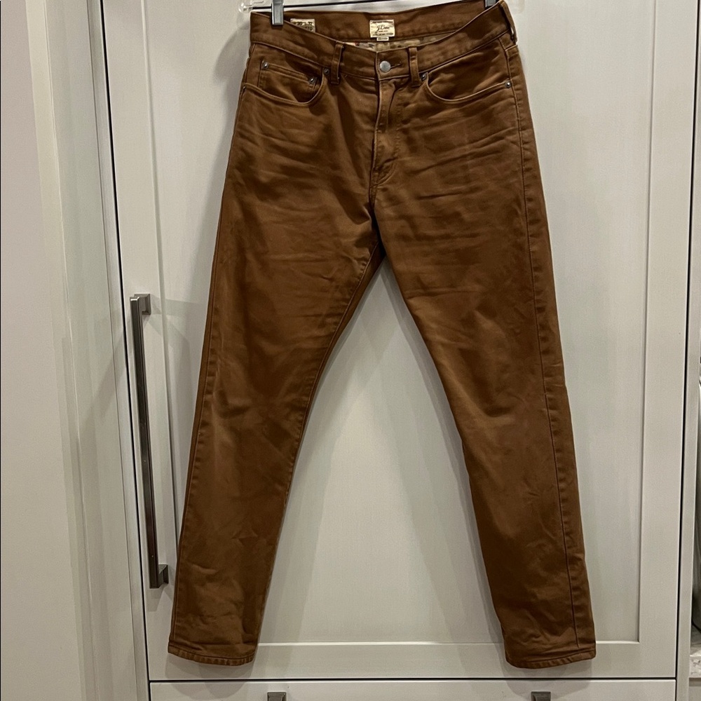J. Crew Slim Straight Brown Men's Jeans with flannel duck 🦆 print lining